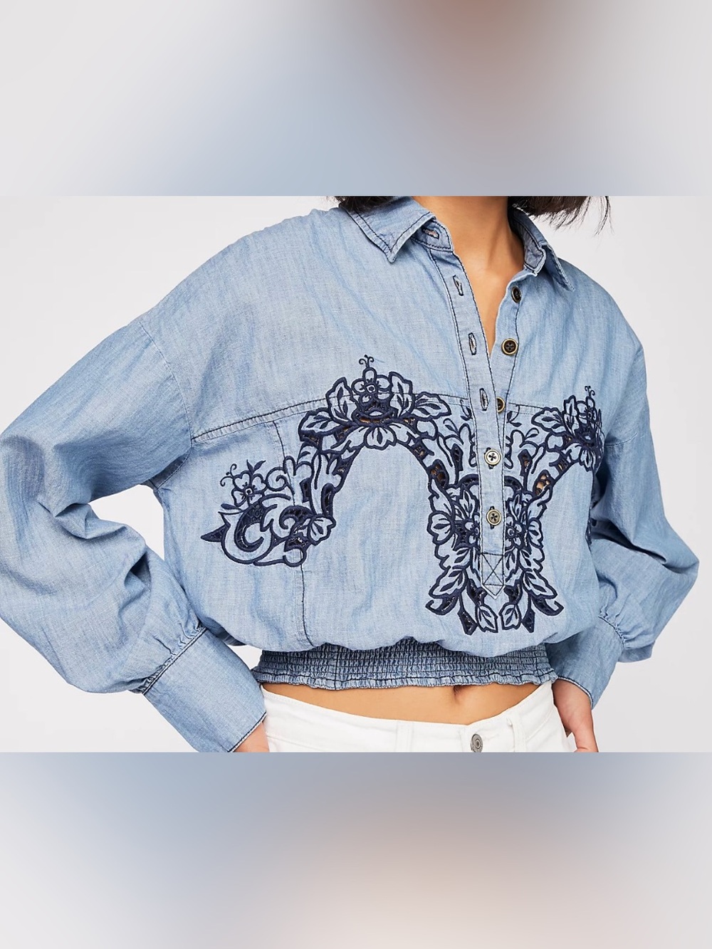 Free People Way With Words Chambray Crop Top